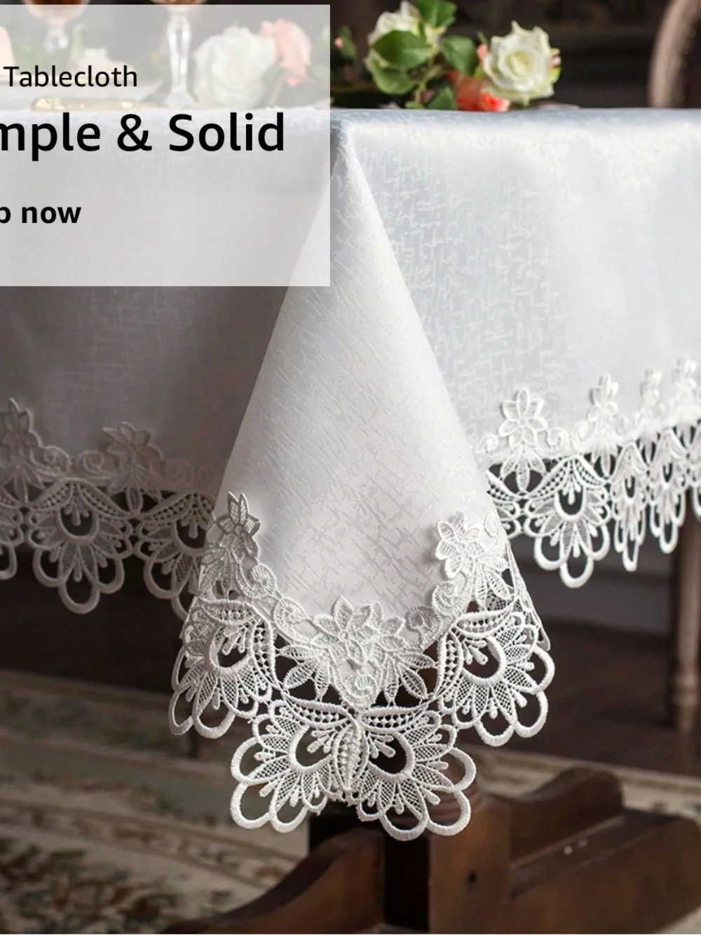ARTABLE Rectangular Lace Tablecloth Macrame Border Embroidered White, 52